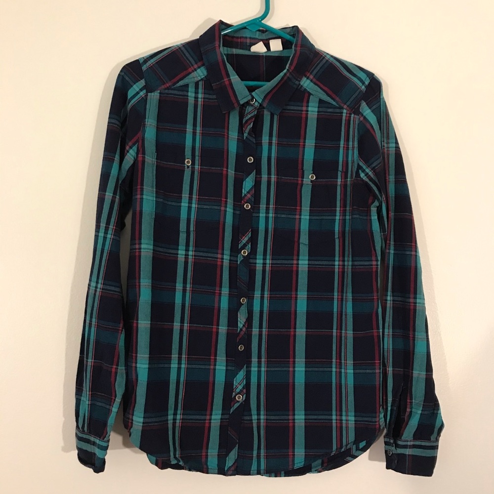 Roxy Plaid Stripe Button Down Shirt - image 1